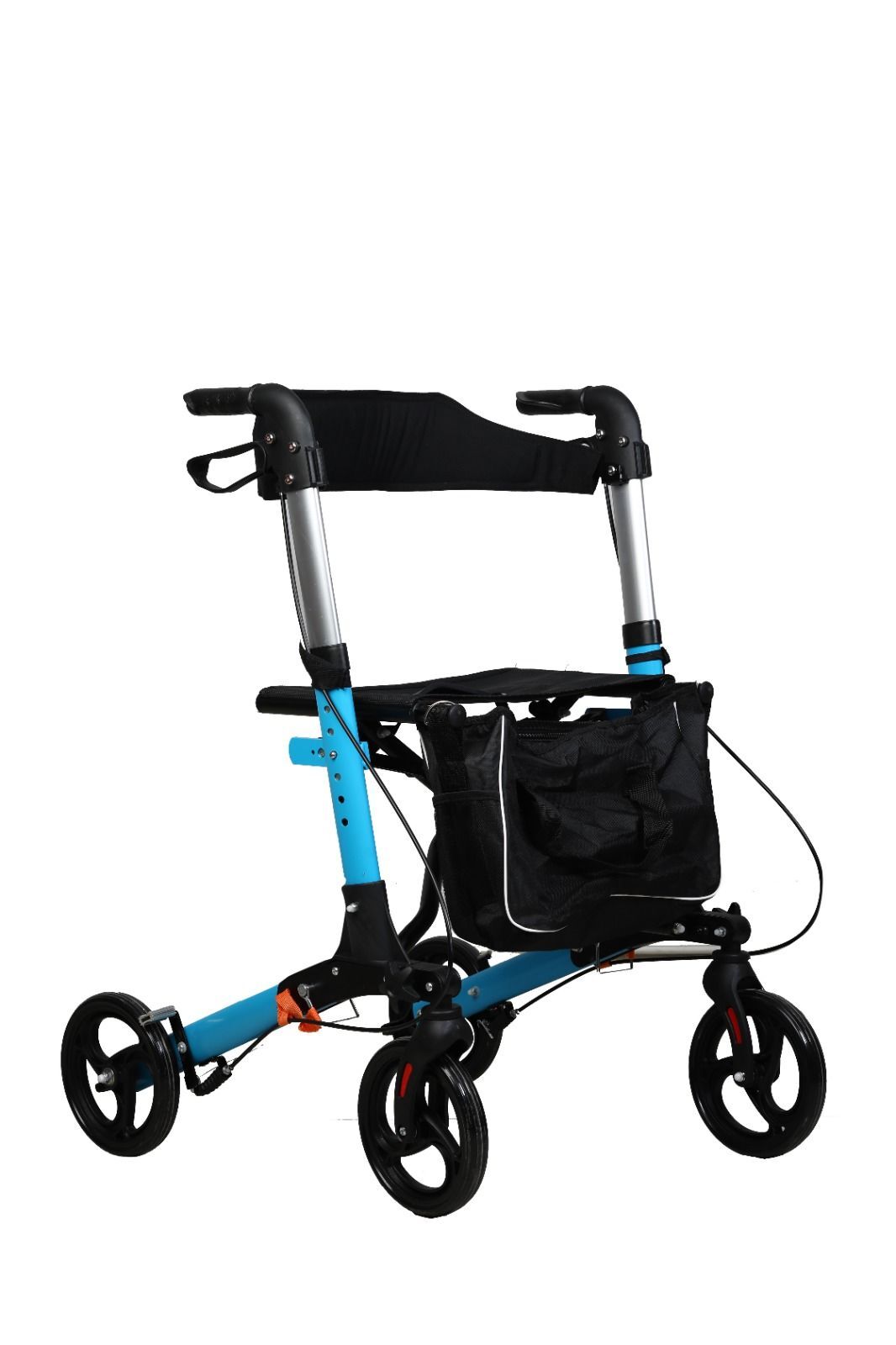Walker Rollator alüminyum hafif seyahat kurtarıcı, yürüteç tam donanımlı, 3 kat katlanabilir, bagaj için, katlanabilir, seyahat ve uçuş için, yüksekliği ayarlanabilir, kayış, baston tutucu, yürüme